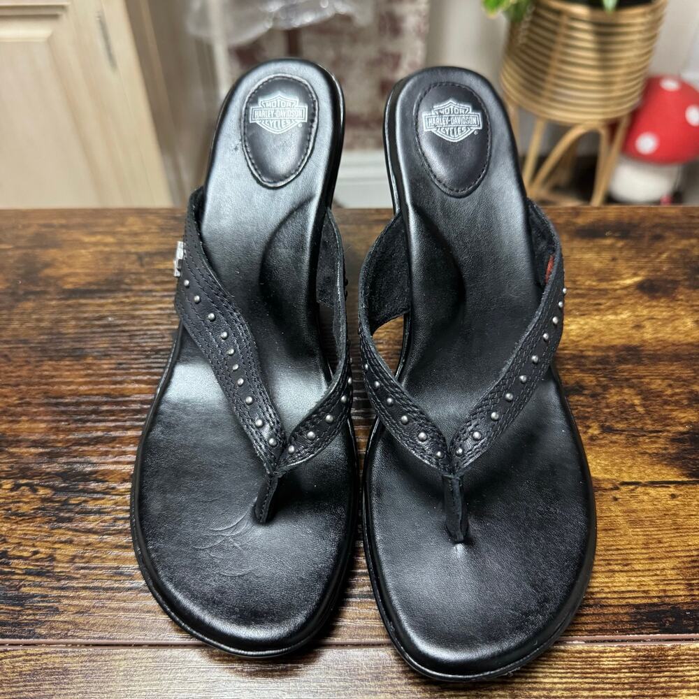 Y2K Leather Harley-Davidson Wedge Sandals (277184)